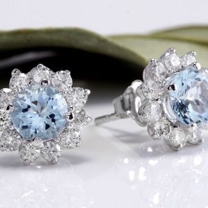 Aqua Flower Sterling Silver Earrings